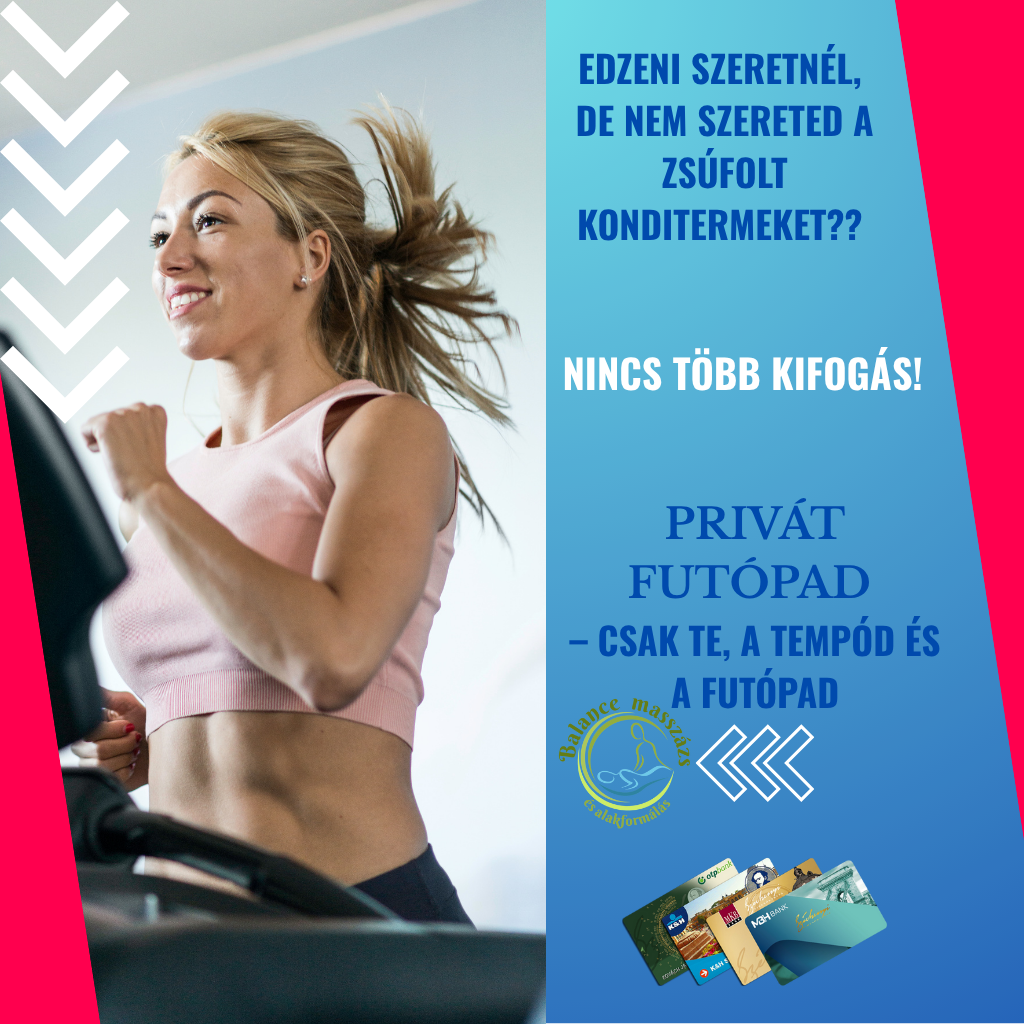 ✨ ÚJDONSÁG✨  🫶A szalon teljes területét elfoglalva, új szolgáltatással bővül a Balance  a masszázs és alakformálás!   Gyakran hallom Tőletek, mikor napi mozgásról van szó, hogy "úgy sétálnék, futnék, kocognék, de ...zavarnak a kíváncsi tekintetek.. ... nem szeretek konditerembe járni..  .. pedig szeretnék egészségesen élni.. ...sportolni... .. sétálni, mozogni..  Mostantól NINCS KIFOGÁS! Egy külön helyiségben, teljesen privátban használhatod a futópadot! 🏃‍♀️  Sétálhatsz, kocoghatsz, futhatsz, sík terepen, emelkedőn..  👉 Csak Te, a tempód és a futópad. Ez a TE időd. Egy óra, amikor nincs tömeg, nincs figyelő szem. Csak nyugalom és mozgás.  Hozd a kedvenc zenéd, fülhallgatót, a legkényelmesebb váltócipőd és egy törölközőt.  10 alkalmas bérlet, amit 2 hónap alatt használhatsz fel 18 000 Ft 1 alkalom 2 500 Ft  Bemelegítő és nyújtó gyakorlatokkal, valamint a tempó és emelkedő beállításokkal segítek!  Ha neked is fontos a nyugalom és az, hogy senki ne lásson edzés közben – próbáld ki új szolgáltatásunkat! ✅ Időpontfoglalással, ✅ külön szoba, ✅ maximális kényelem.  👉 Foglalj időpontot, és próbáld ki, milyen a futás teljes diszkrécióban!  